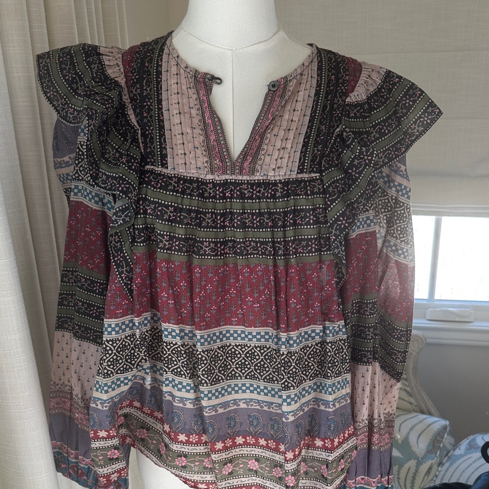 Sea New York Burgundy and Black Patterned Blouse